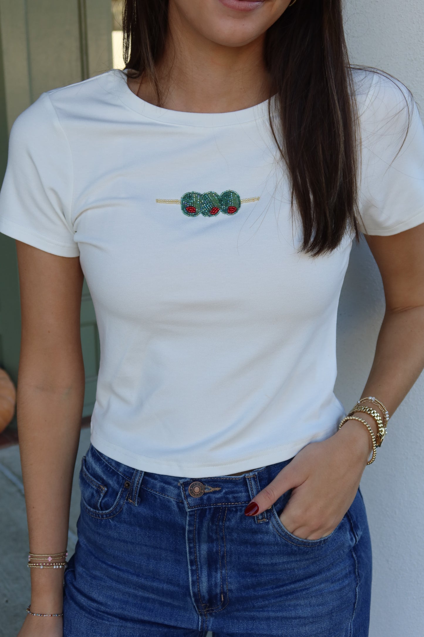 Beaded Olive Tee