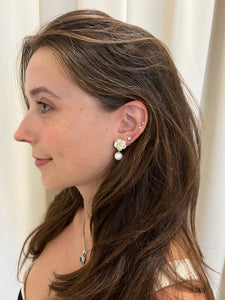 Flower and Pearl Dangle Earrings