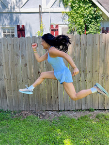 On the Run Athletic Romper- Baby Blue